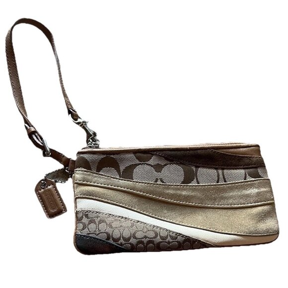 Coach Y2K Demi Striped Leather, Suede and Canvas Signature C Wristlet Small Bag - Picture 1 of 15